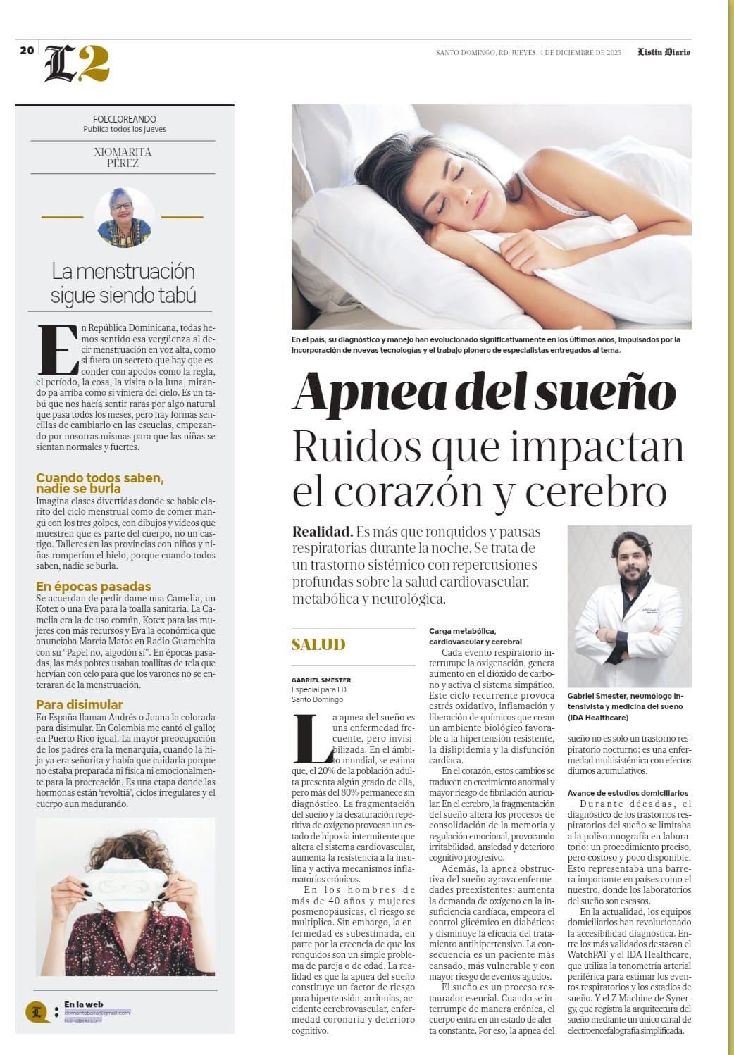 Recorte de Listín Diario: ¿Por qué roncar puede estar dañando tu corazón?