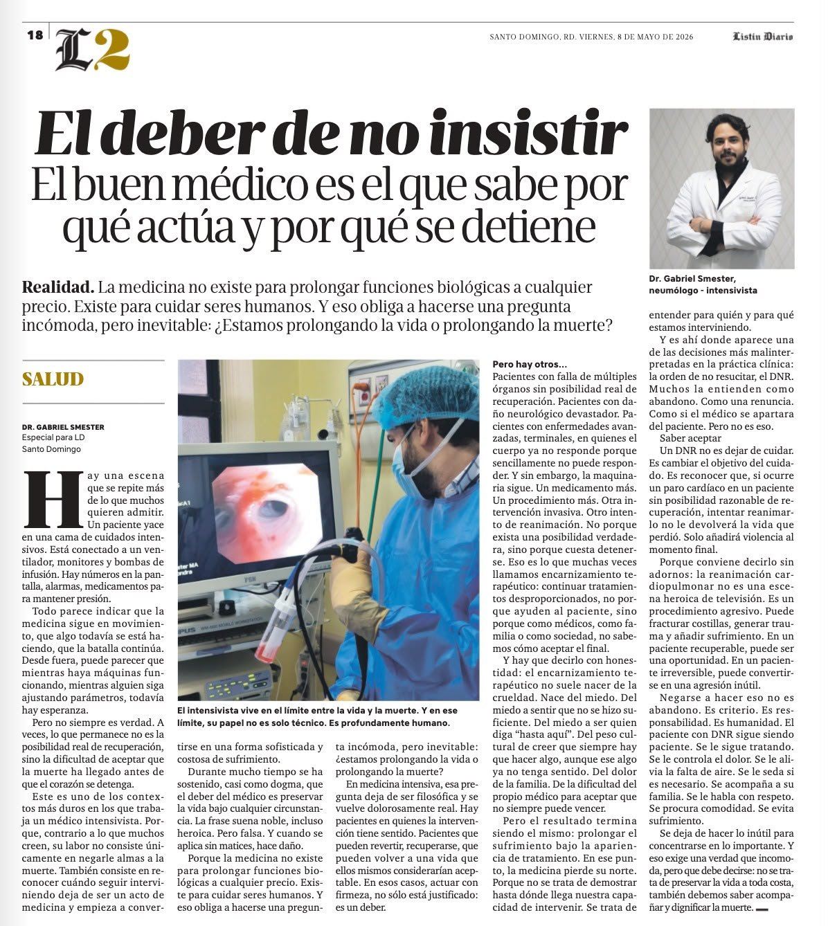 Recorte de Listín Diario: ¿Cuándo un buen médico decide no insistir?
