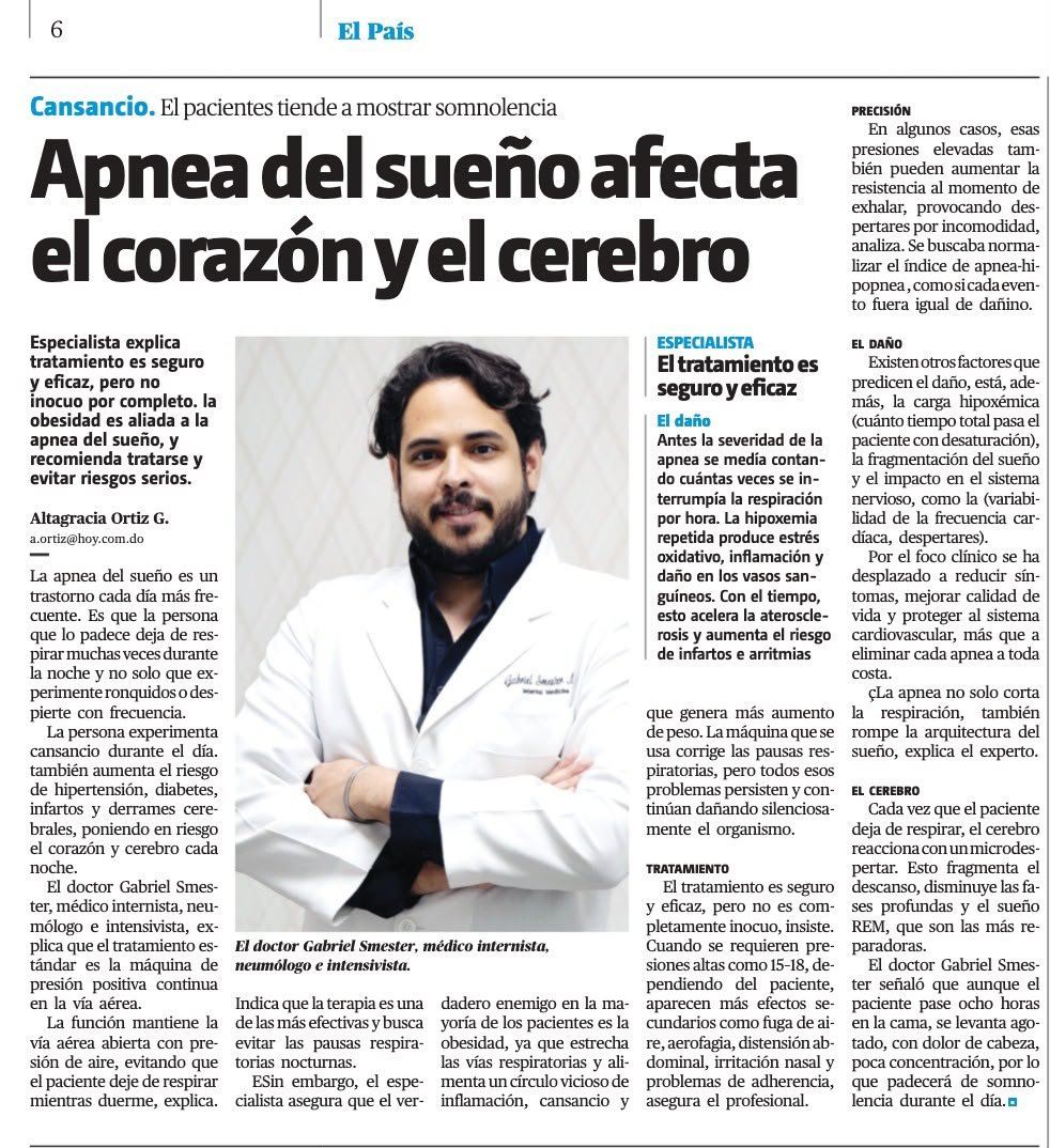 Recorte de Periódico Hoy: la apnea afecta el corazón y el cerebro